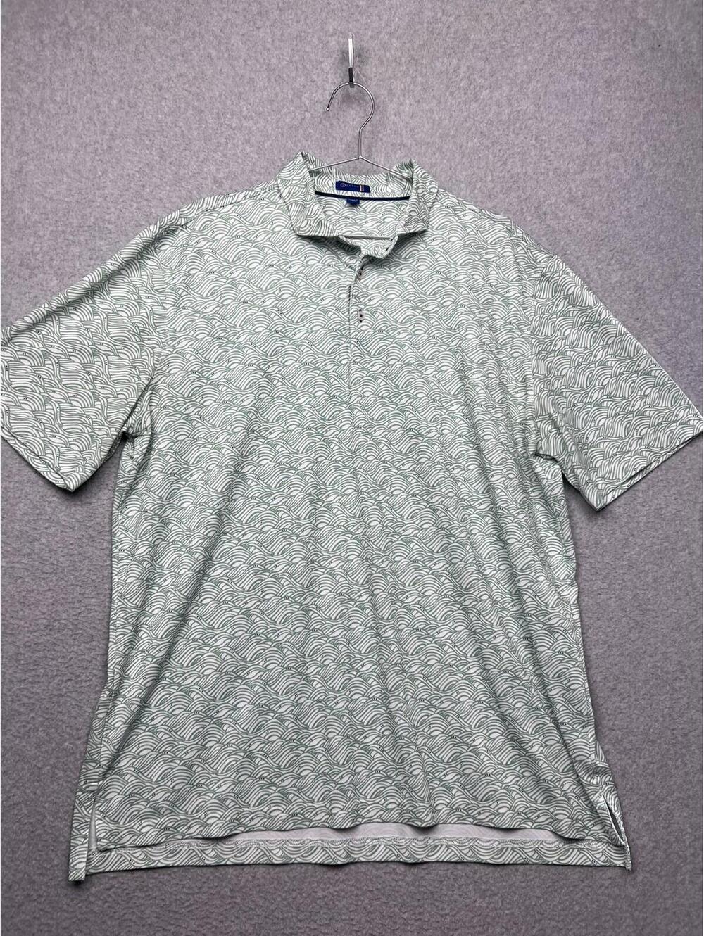 Stitch Golf Polo Mens XL Green Wave Print Performance Quiet Luxury Coastal Prep